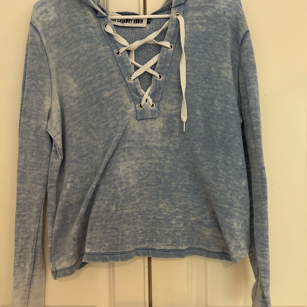 Blue Lace-Up Hoodie